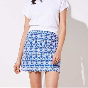 EUC LOFT Blue and White Eyelet Skirt